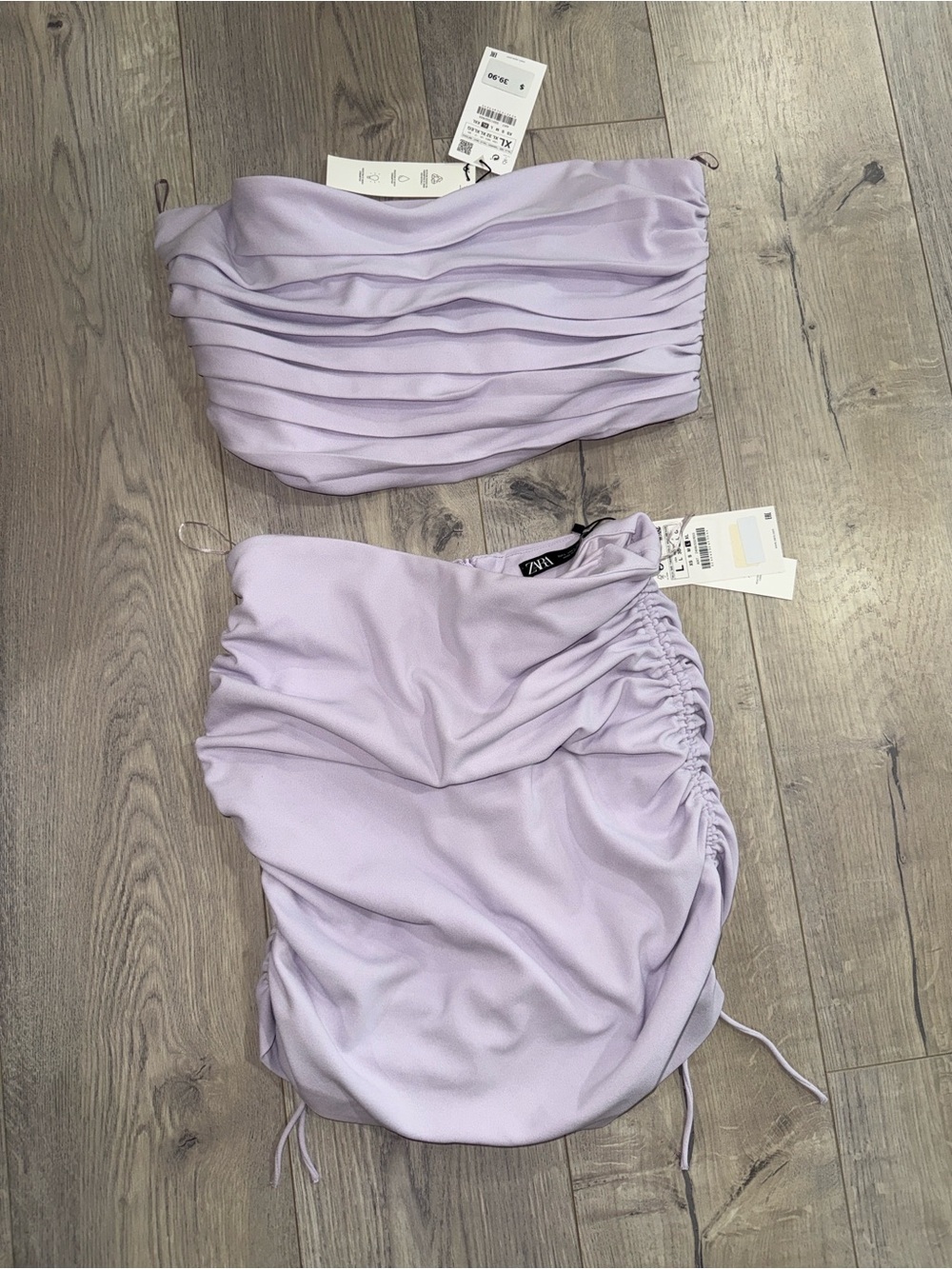 Zara Lilac Ruched Mini Skirt Set